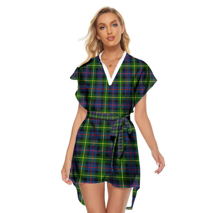 Farquharson Modern Tartan Plaid Stand-up Collar Casual Dress With Belt