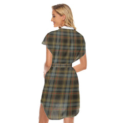 Stewart Hunting Weathered Tartan Plaid Stand-up Collar Casual Dress With Belt