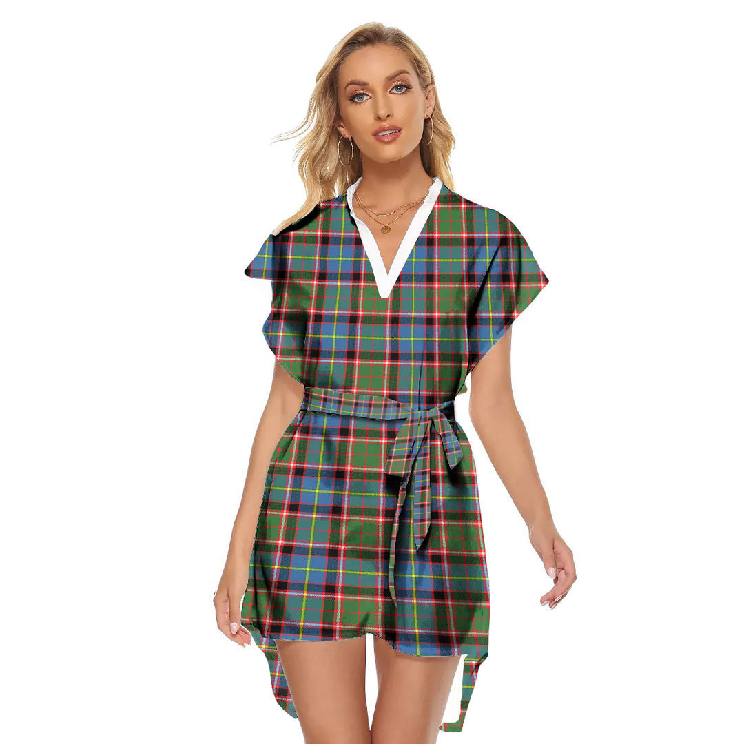 Stirling Bannockburn District Tartan Plaid Stand-up Collar Casual Dress With Belt