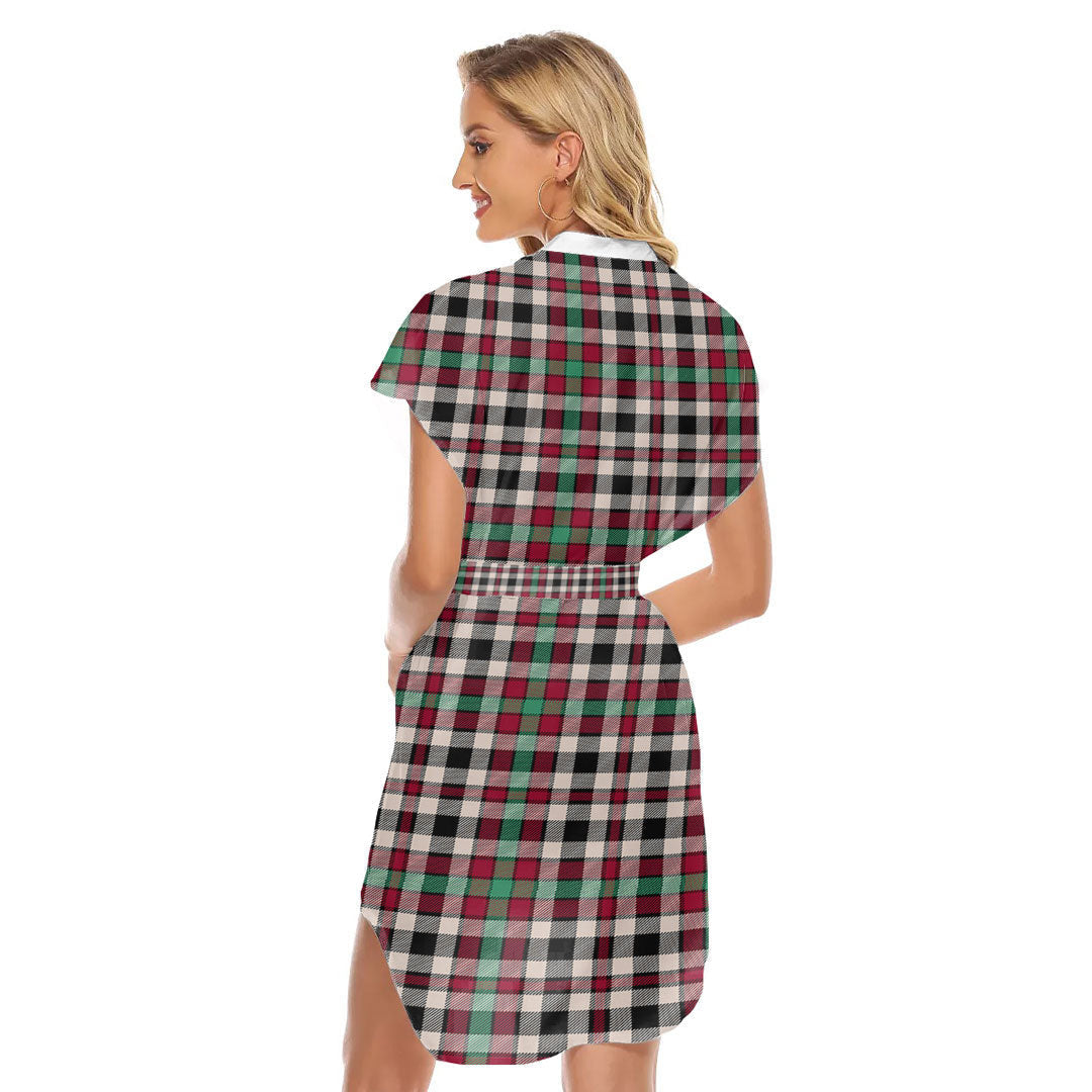 Borthwick Dress Ancient Tartan Plaid Stand-up Collar Casual Dress With Belt