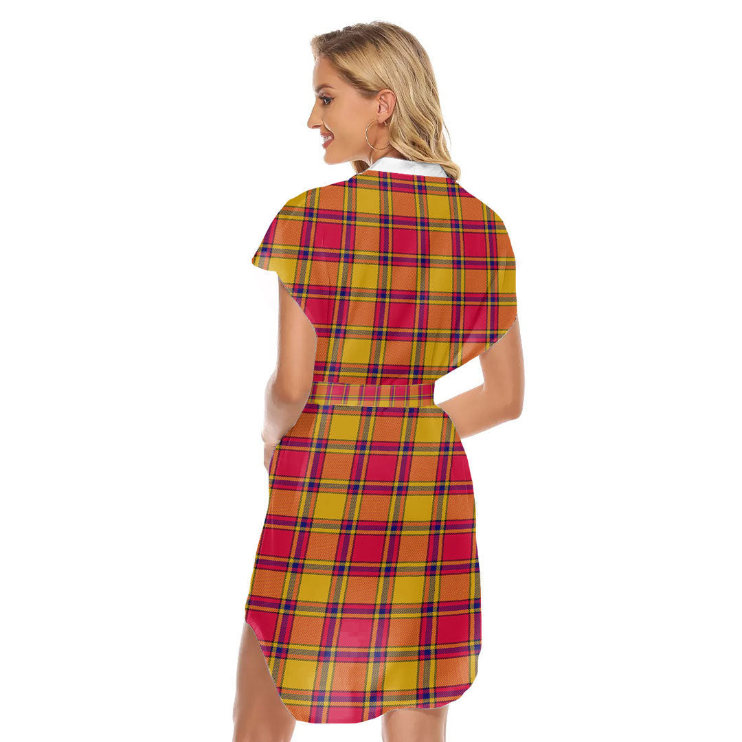 Scrymgeour Tartan Plaid Stand-up Collar Casual Dress With Belt