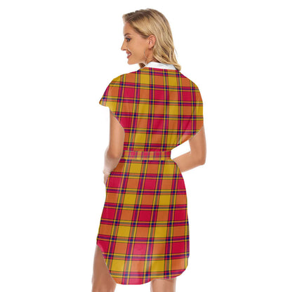 Scrymgeour Tartan Plaid Stand-up Collar Casual Dress With Belt