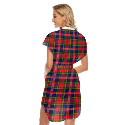 MacPherson Modern Tartan Plaid Stand-up Collar Casual Dress With Belt