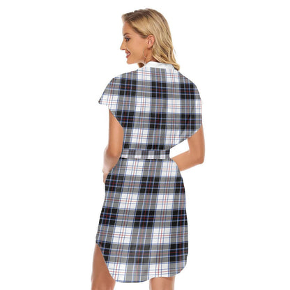 MacRae Dress Modern Tartan Plaid Stand-up Collar Casual Dress With Belt