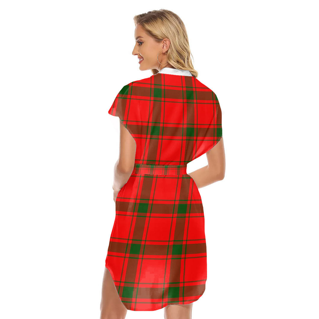 MacDonald of Sleat Tartan Plaid Stand-up Collar Casual Dress With Belt