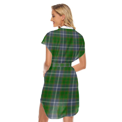 Pringle Tartan Plaid Stand-up Collar Casual Dress With Belt