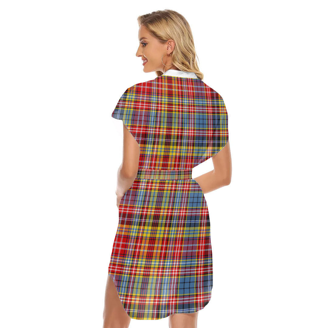 Drummond of Strathallan Tartan Plaid Stand-up Collar Casual Dress With Belt