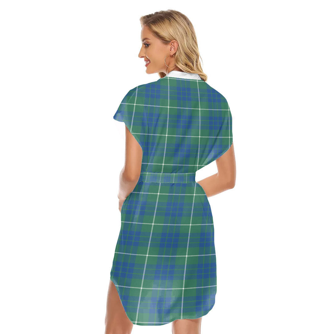 Hamilton Hunting Ancient Tartan Plaid Stand-up Collar Casual Dress With Belt