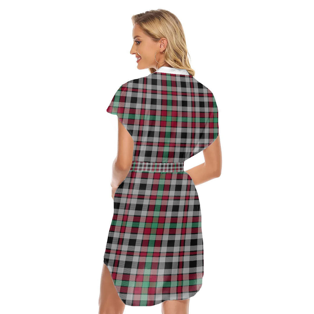 Borthwick Ancient Tartan Plaid Stand-up Collar Casual Dress With Belt