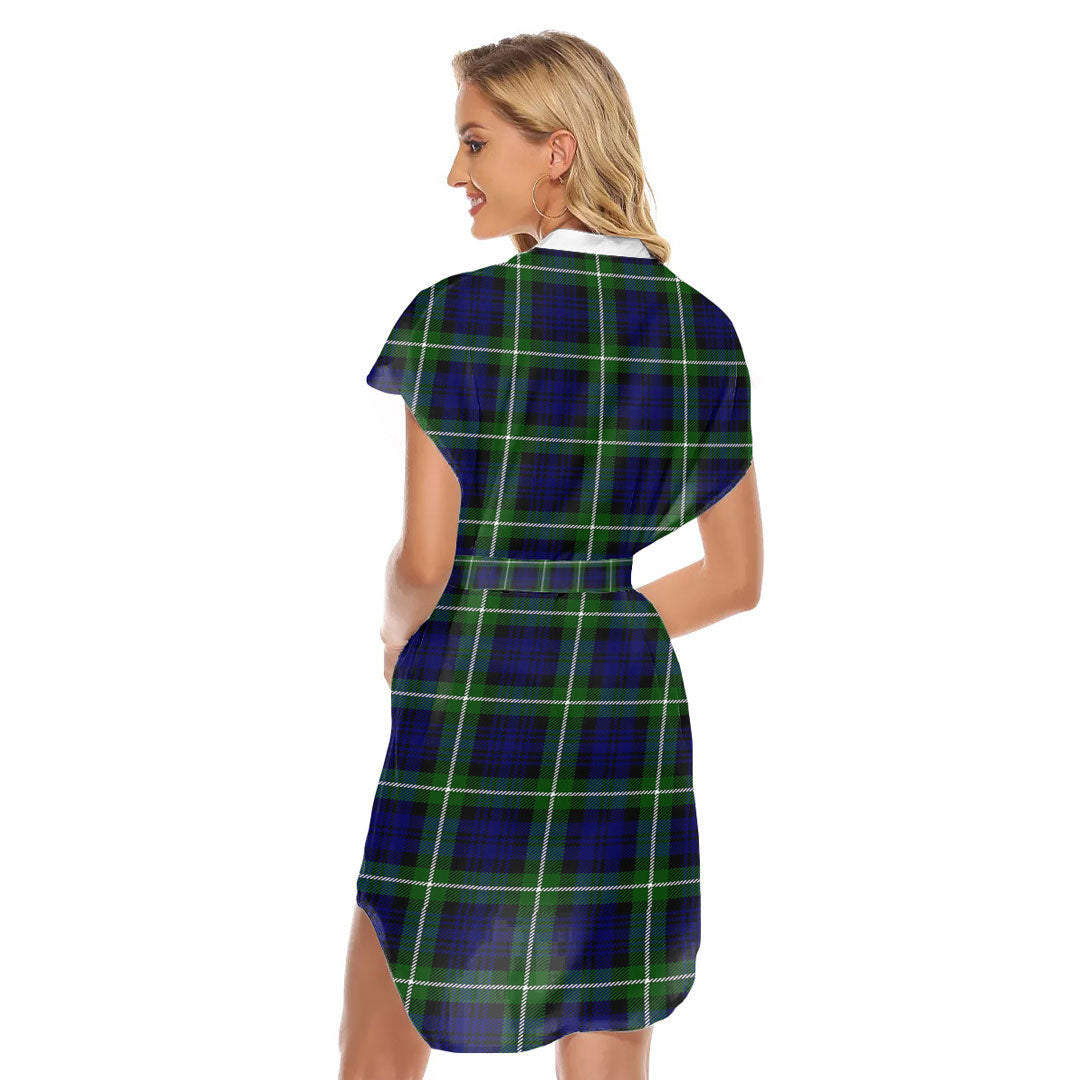 Lamont Modern Tartan Plaid Stand-up Collar Casual Dress With Belt