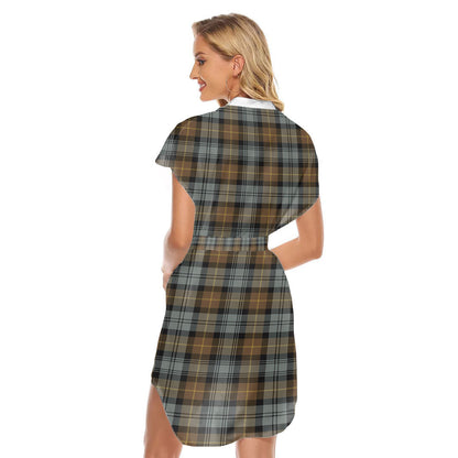 Gordon Weathered Tartan Plaid Stand-up Collar Casual Dress With Belt