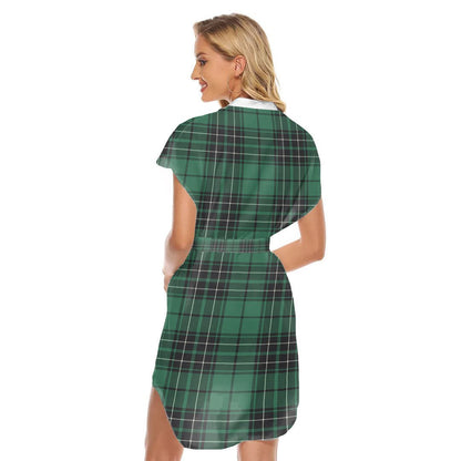 MacLean Hunting Ancient Tartan Plaid Stand-up Collar Casual Dress With Belt