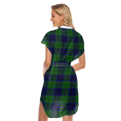 Keith Modern Tartan Plaid Stand-up Collar Casual Dress With Belt