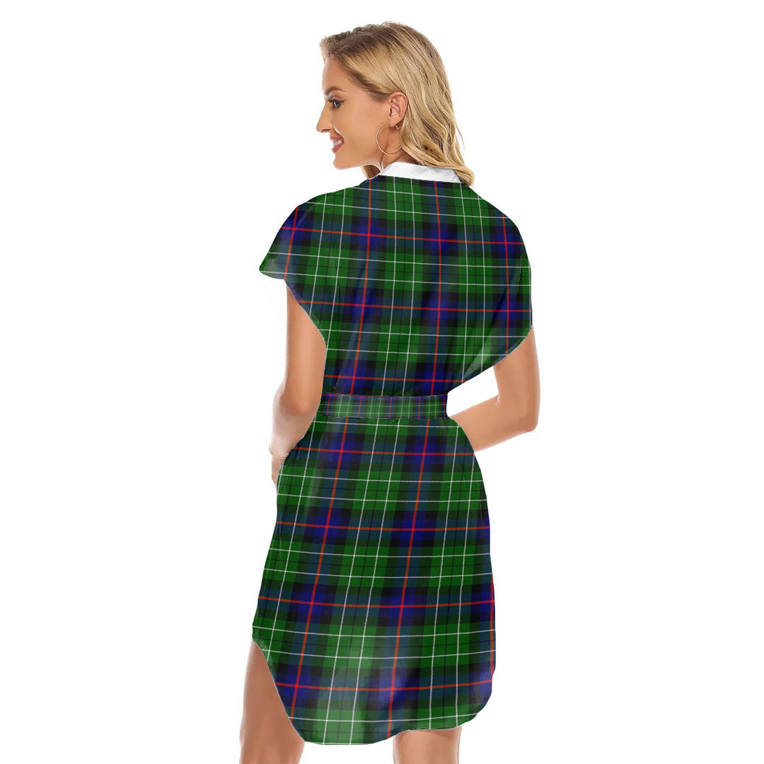 Leslie Hunting Tartan Plaid Stand-up Collar Casual Dress With Belt