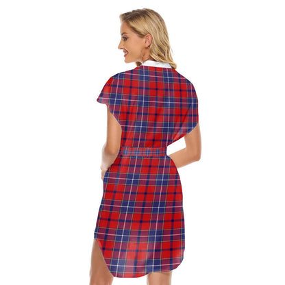 Wishart Dress Tartan Plaid Stand-up Collar Casual Dress With Belt