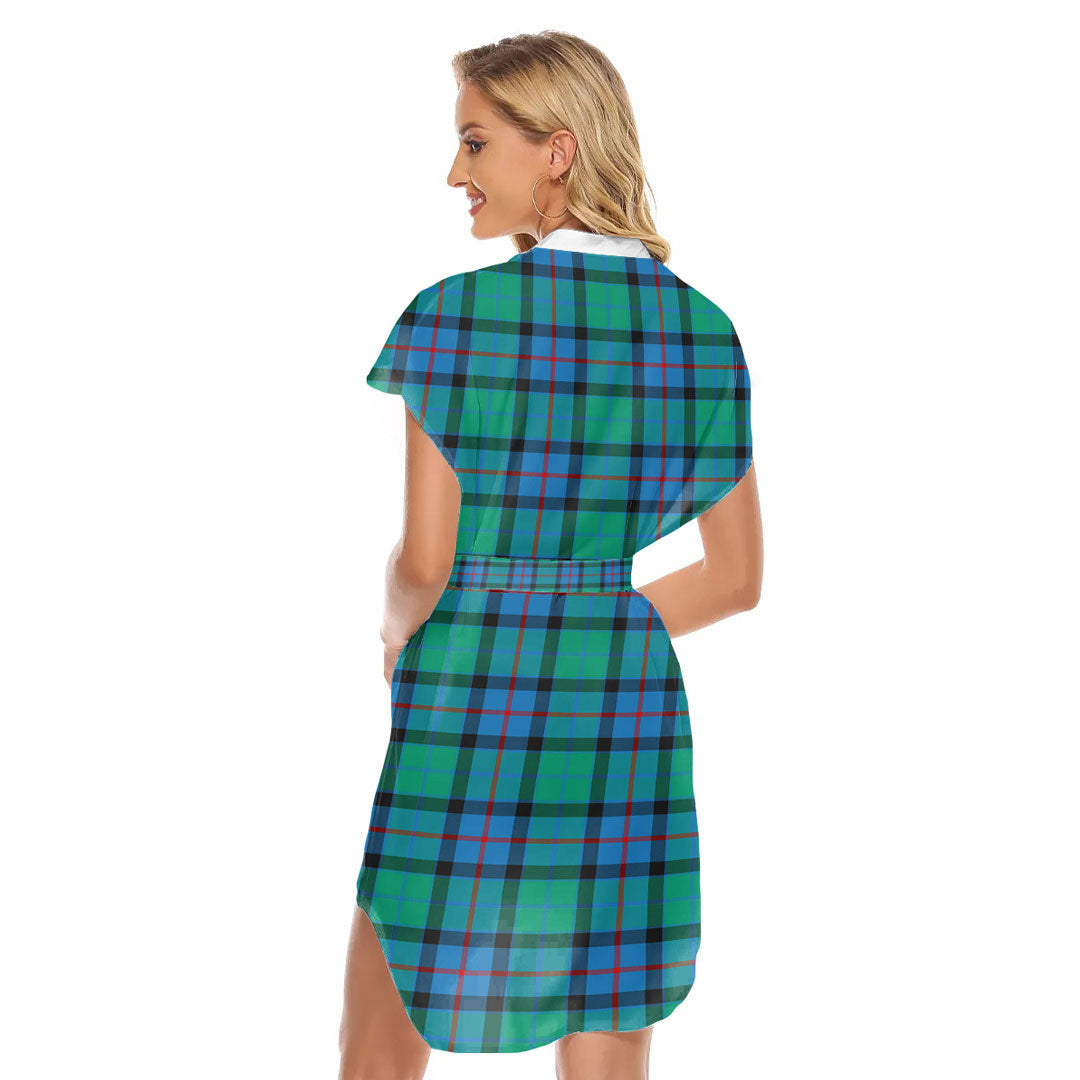 Flower Of Scotland Tartan Plaid Stand-up Collar Casual Dress With Belt