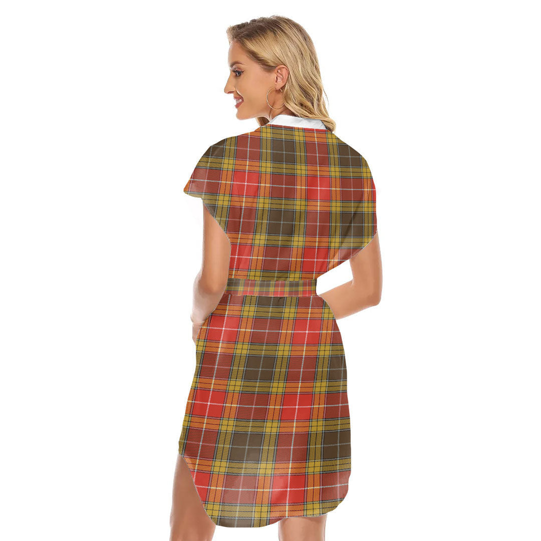 Buchanan Old Set Weathered Tartan Plaid Stand-up Collar Casual Dress With Belt