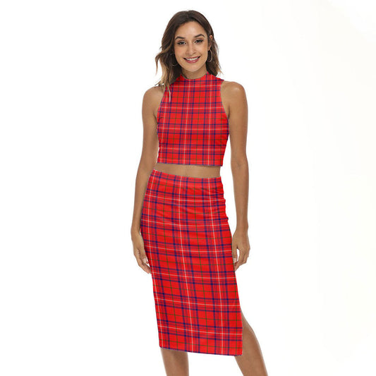 Rose Modern Tartan Plaid Tank Top & Split High Skirt Set