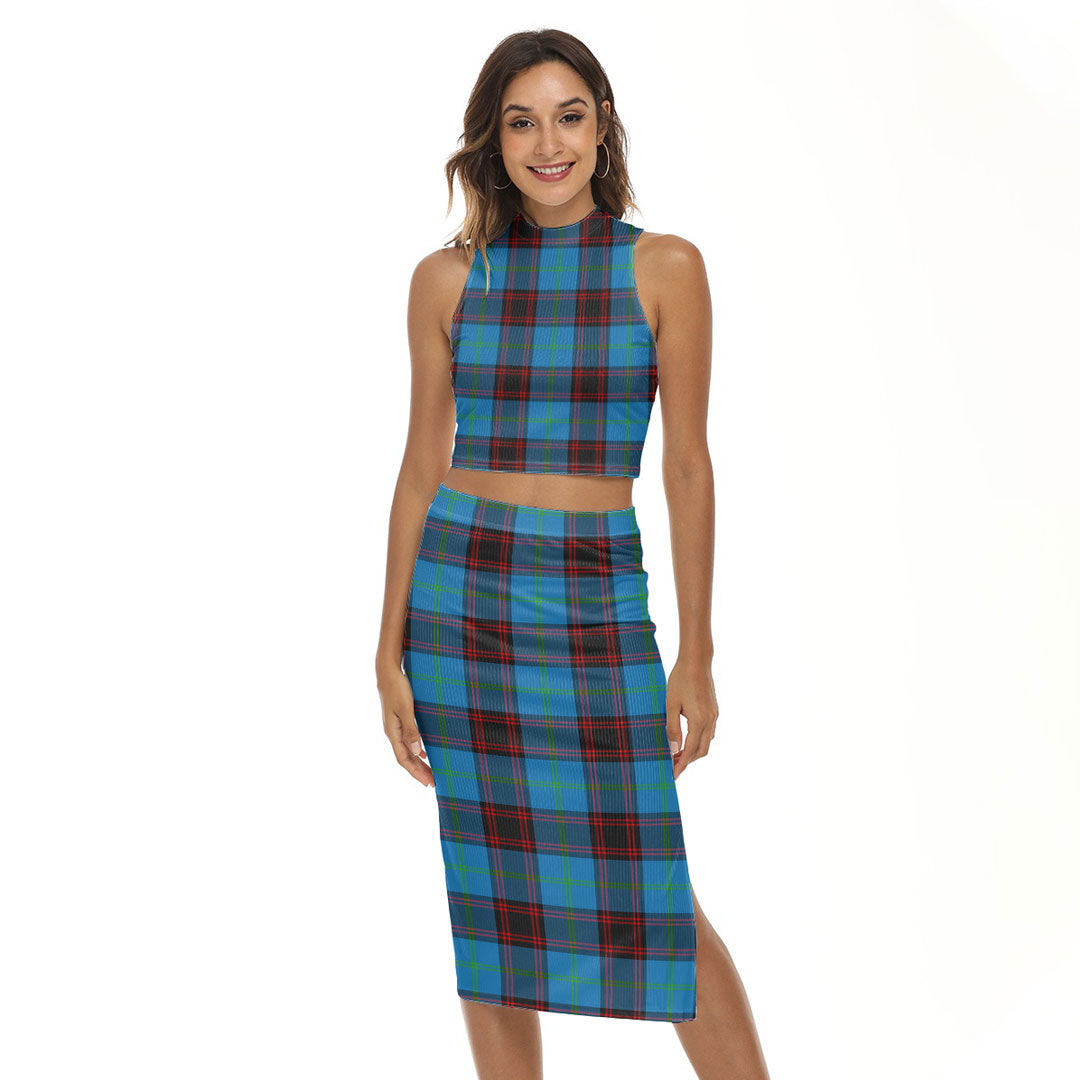 Home Ancient Tartan Plaid Tank Top & Split High Skirt Set