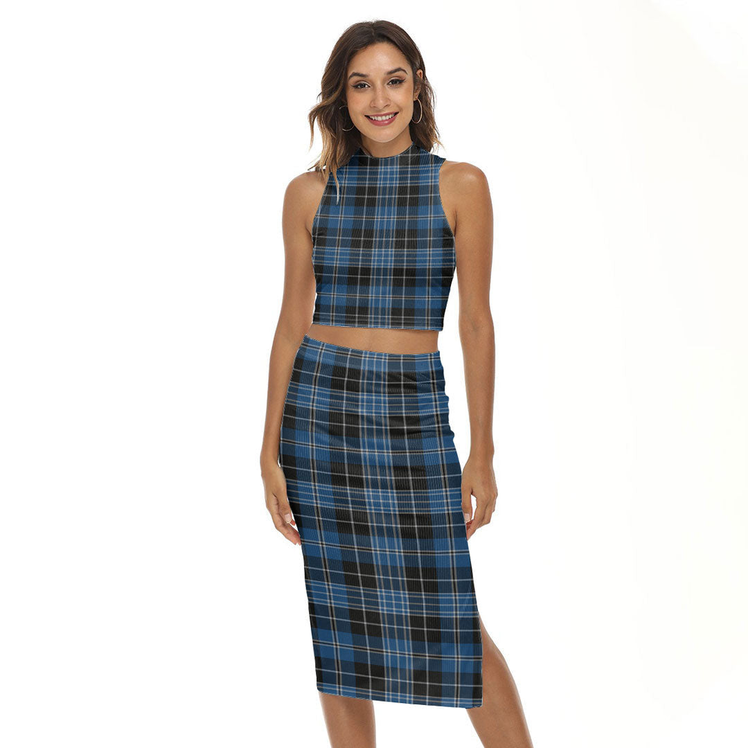 Clergy Blue Tartan Plaid Tank Top & Split High Skirt Set