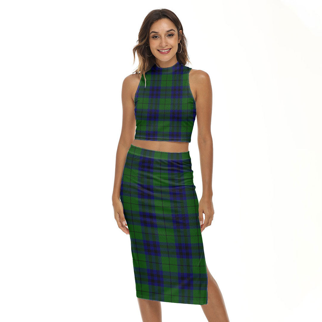 Keith Modern Tartan Plaid Tank Top & Split High Skirt Set