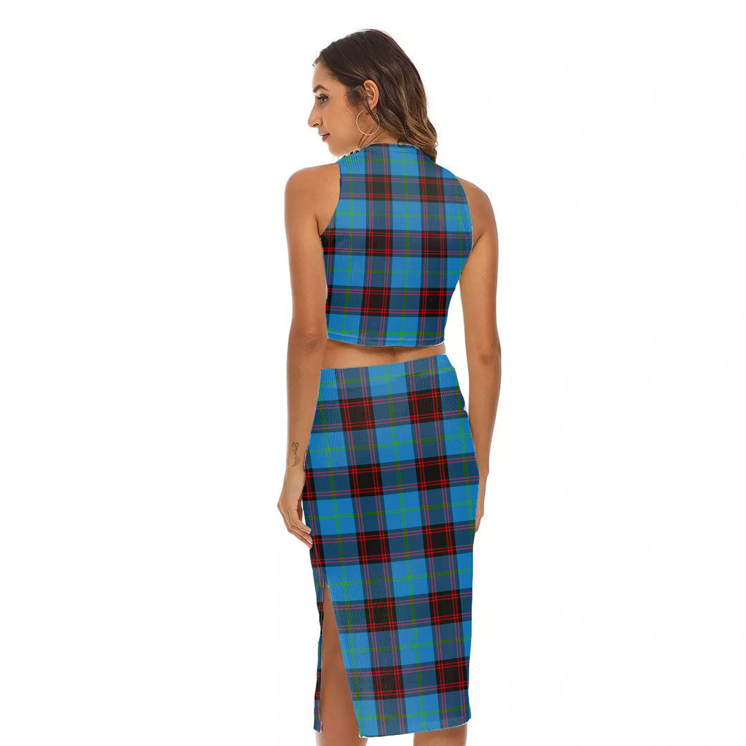 Home Ancient Tartan Plaid Tank Top & Split High Skirt Set