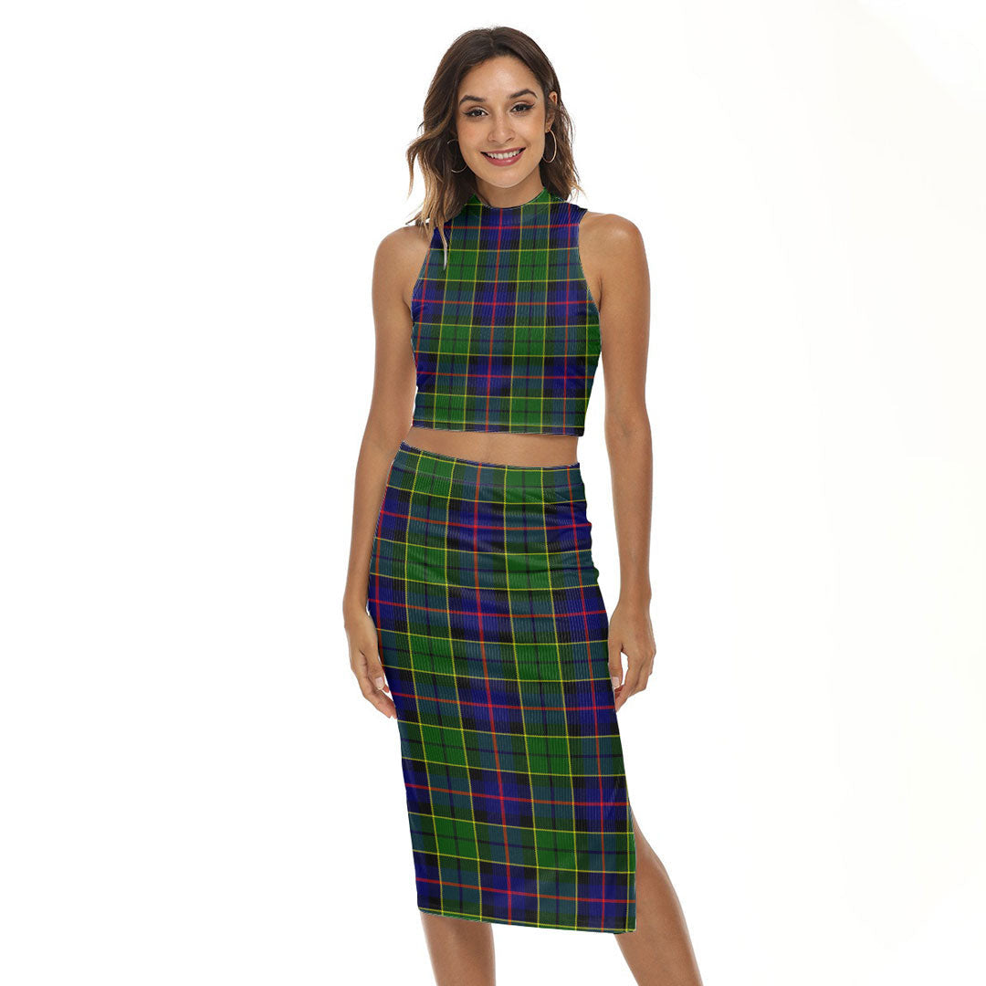 Forsyth Modern Tartan Plaid Tank Top & Split High Skirt Set