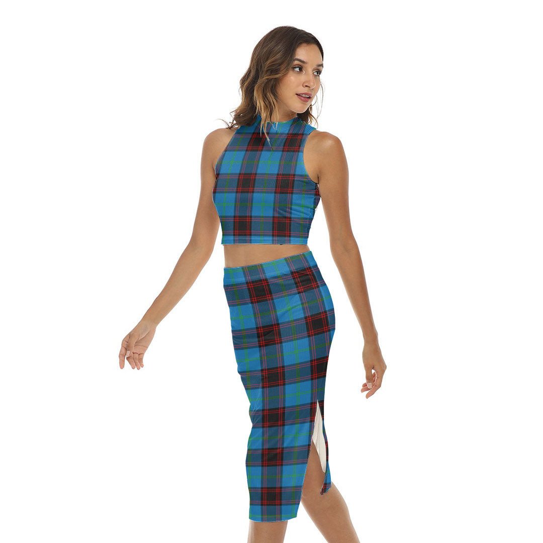 Home Ancient Tartan Plaid Tank Top & Split High Skirt Set