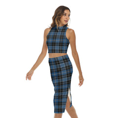 Clergy Blue Tartan Plaid Tank Top & Split High Skirt Set