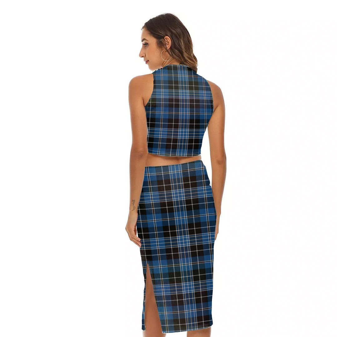 Clergy Blue Tartan Plaid Tank Top & Split High Skirt Set