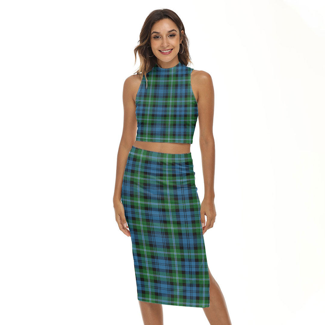 Lyon Tartan Plaid Tartan Plaid Tank Top & Split High Skirt Set