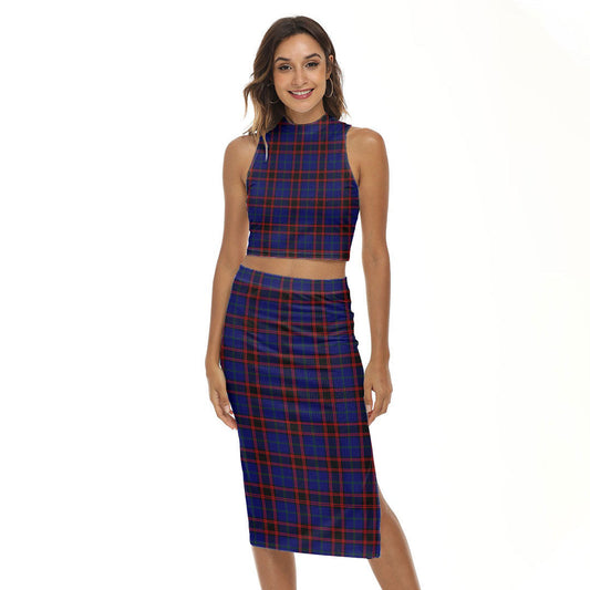 Home Modern Tartan Plaid Tank Top & Split High Skirt Set