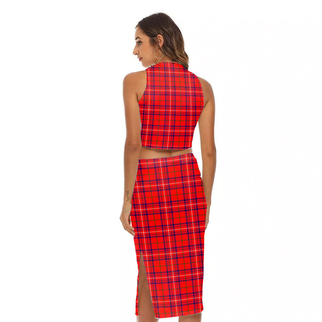 Rose Modern Tartan Plaid Tank Top & Split High Skirt Set