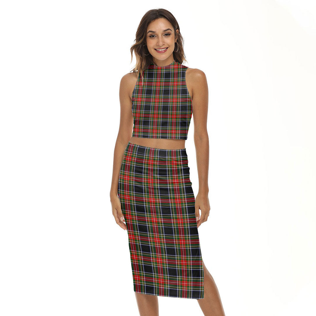 Stewart Black Tartan Plaid Tank Top & Split High Skirt Set