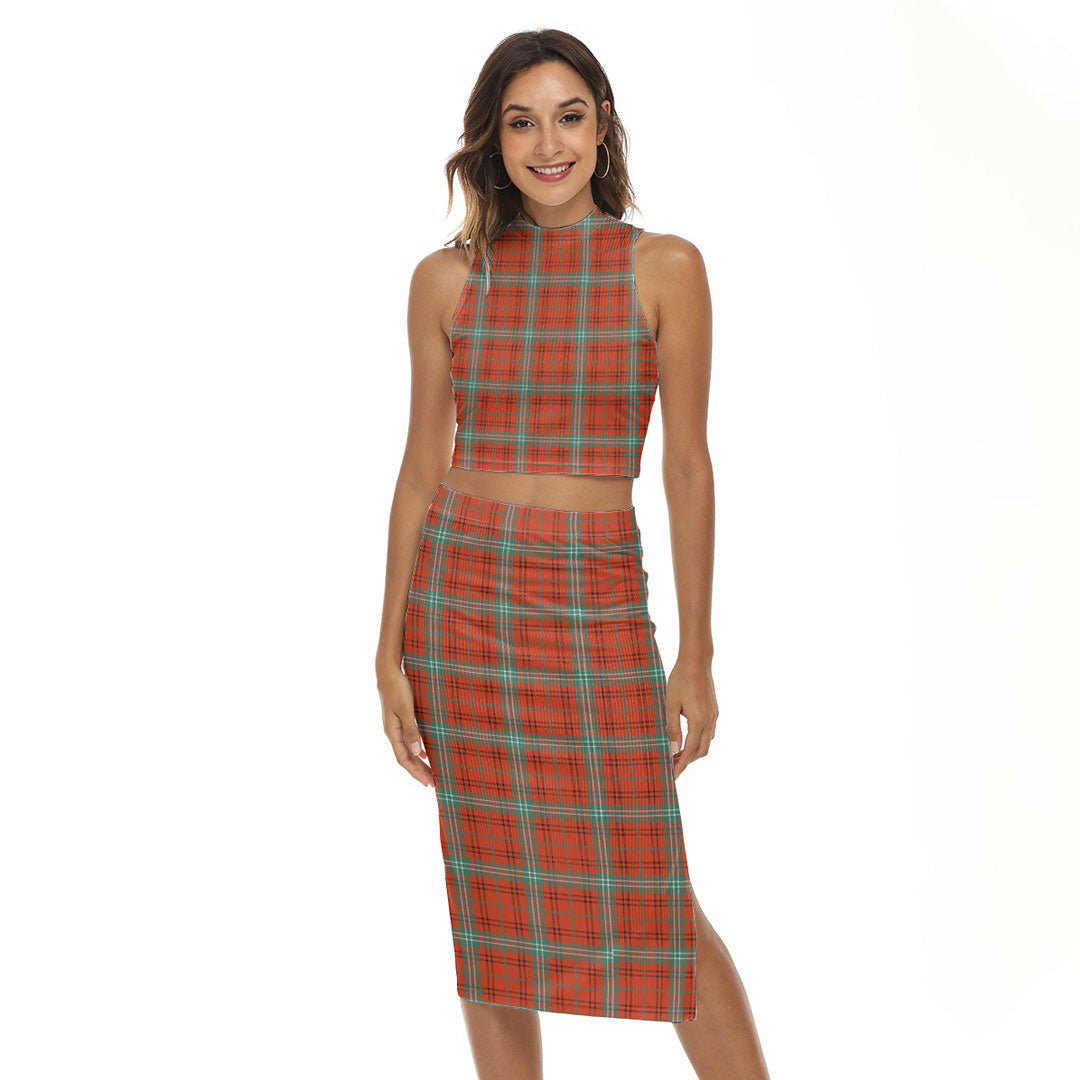 Morrison Red Ancient Tartan Plaid Tank Top & Split High Skirt Set