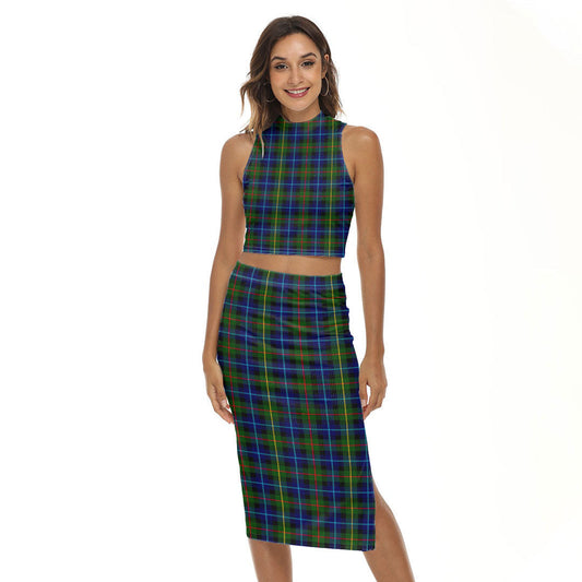 Smith Modern Tartan Plaid Tank Top & Split High Skirt Set