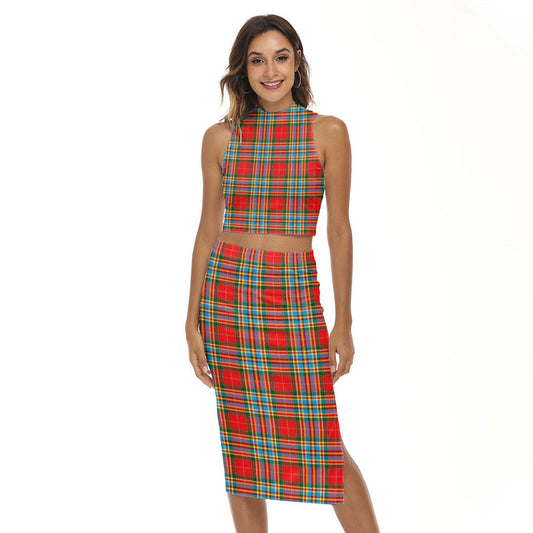 Chattan Tartan Plaid Tank Top & Split High Skirt Set