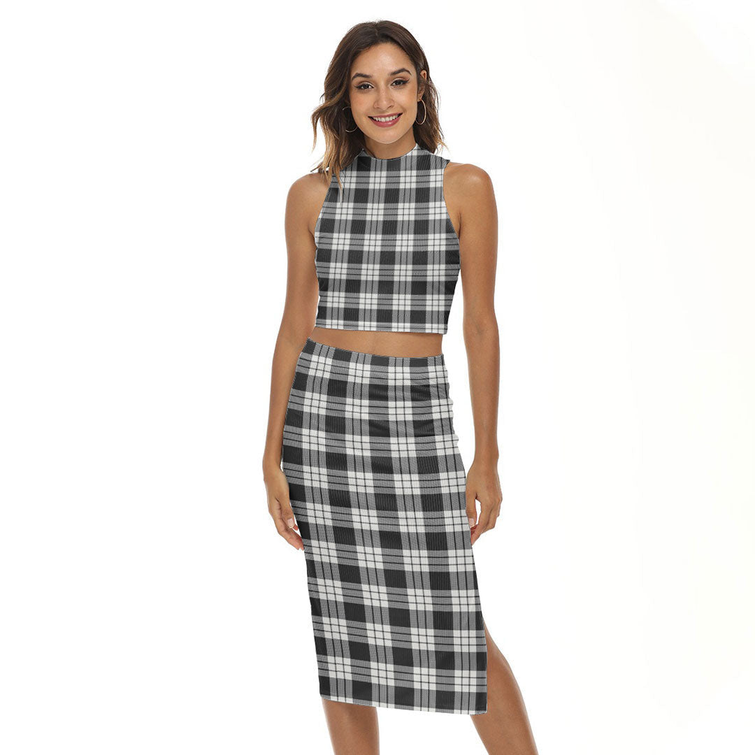 MacFarlane Black White Ancient Tartan Plaid Tank Top & Split High Skirt Set