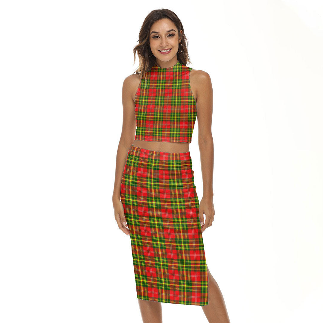 Leask Tartan Plaid Tank Top & Split High Skirt Set