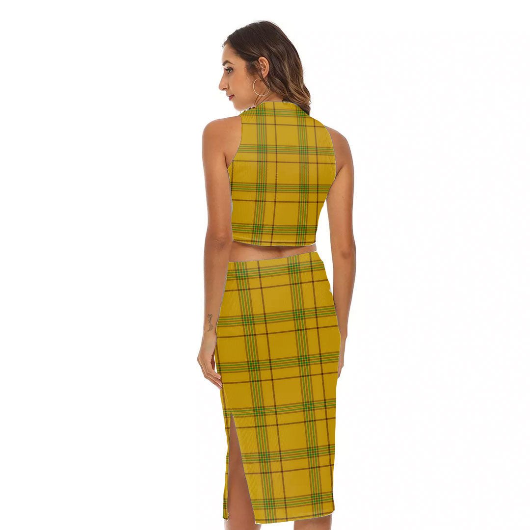 Houston Tartan Plaid Tank Top & Split High Skirt Set