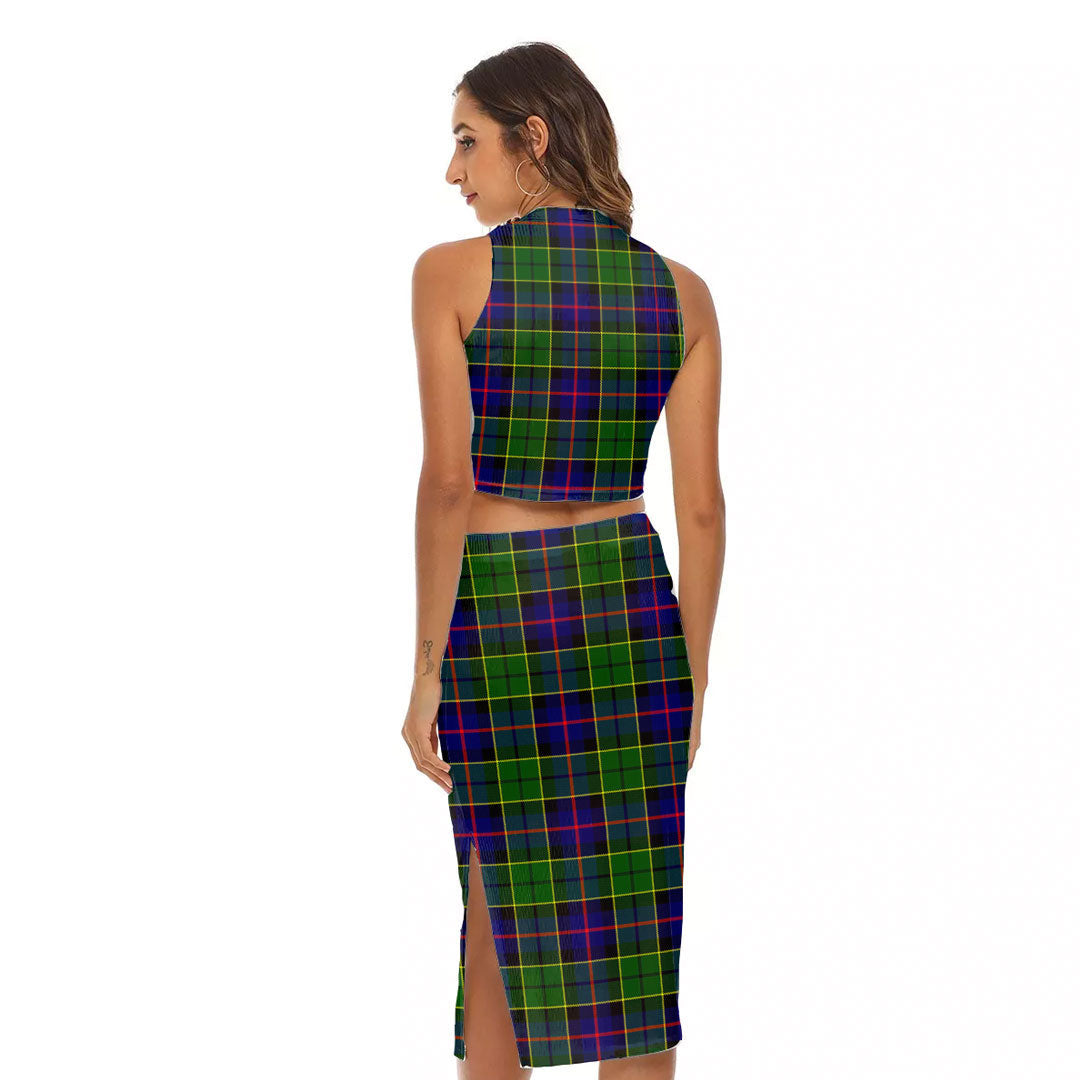 Forsyth Modern Tartan Plaid Tank Top & Split High Skirt Set