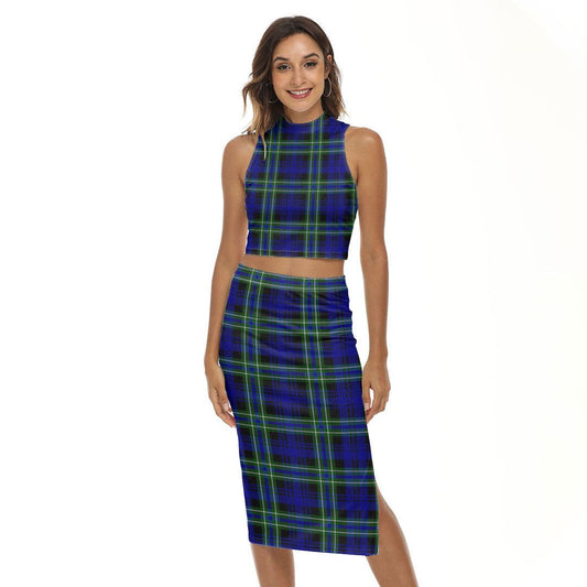 Arbuthnot Modern Tartan Plaid Tank Top & Split High Skirt Set