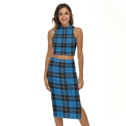 Ramsay Blue Ancient Tartan Plaid Tank Top & Split High Skirt Set