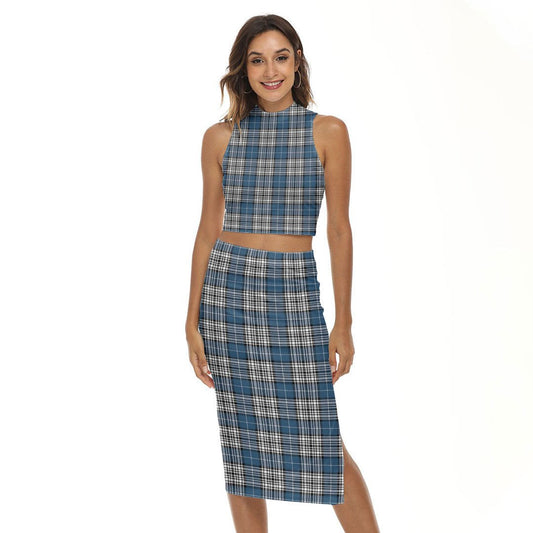 Napier Modern Tartan Plaid Tank Top & Split High Skirt Set