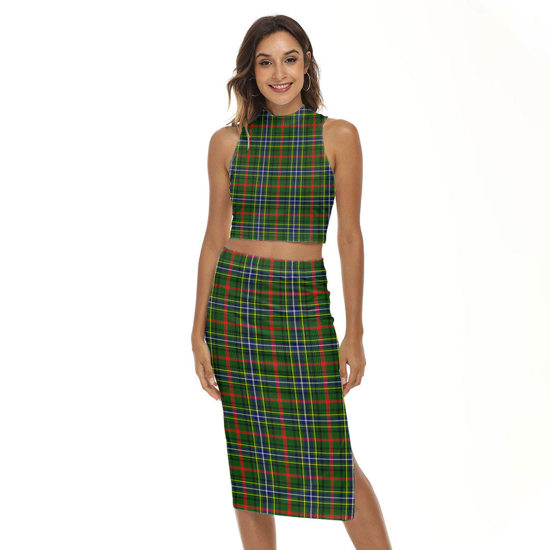 Bisset Tartan Plaid Tank Top & Split High Skirt Set
