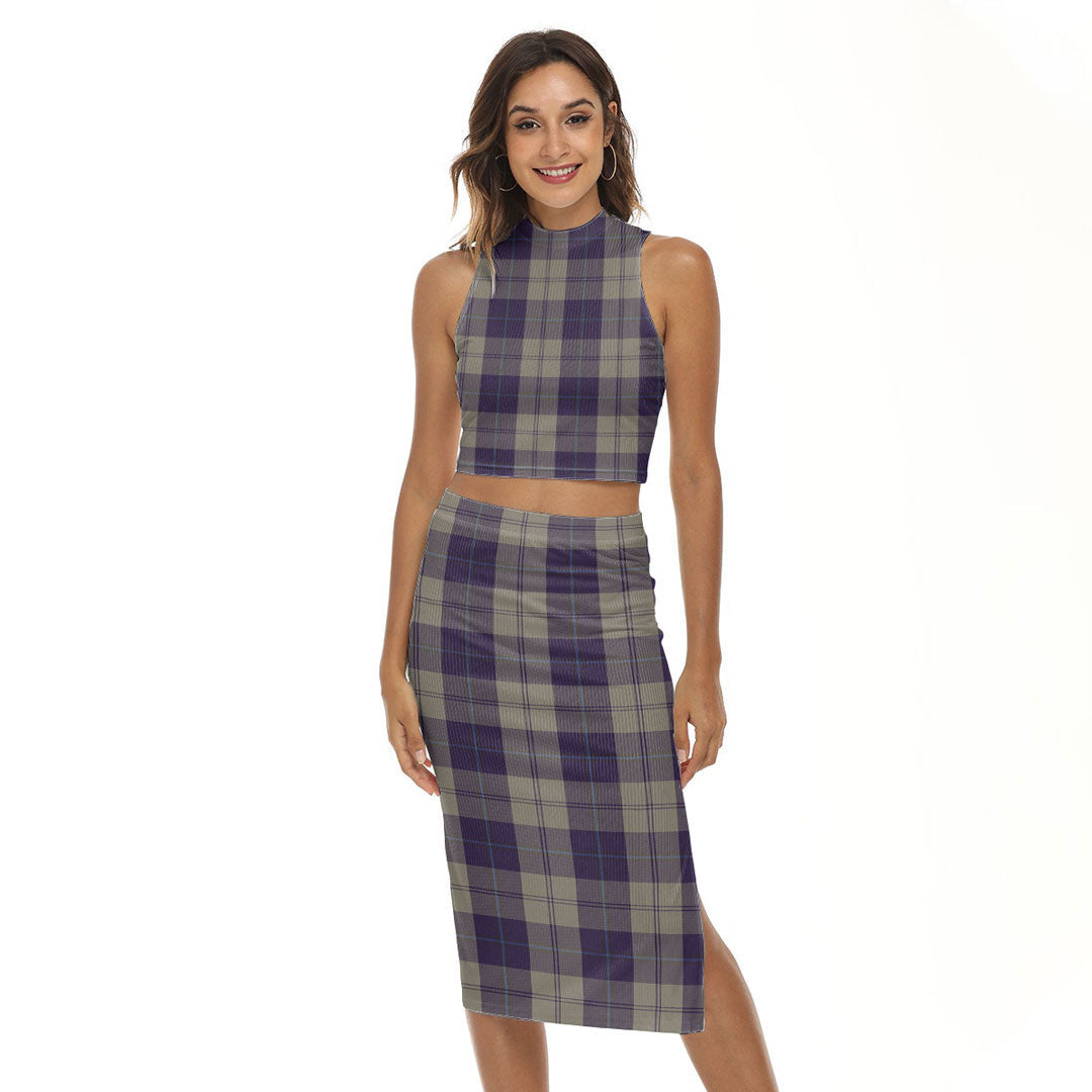 Cunningham Dress Blue Dancers Tartan Plaid Tank Top & Split High Skirt Set