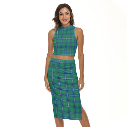 Irvine Ancient Tartan Plaid Tank Top & Split High Skirt Set