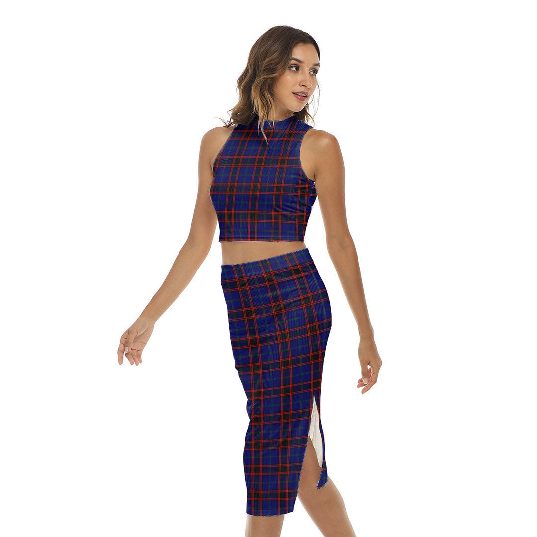 Home Modern Tartan Plaid Tank Top & Split High Skirt Set