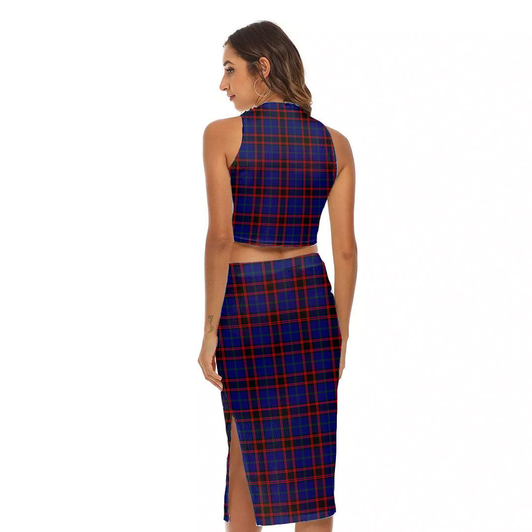 Home Modern Tartan Plaid Tank Top & Split High Skirt Set