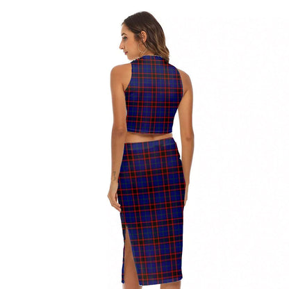 Home Modern Tartan Plaid Tank Top & Split High Skirt Set